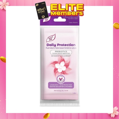 PURE N SOFT Daily Protection Flushable & Plant-based Feminine Wipes Individually Packed (Prebiotics + Anti-bacterial + Odour Protection) 10s