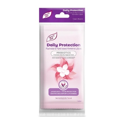 PURE N SOFT Daily Protection Flushable & Plant-based Feminine Wipes Individually Packed (Prebiotics + Anti-bacterial + Odour Protection) 10s