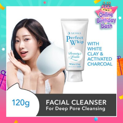SENKA Perfect Whip White Clay Beauty Foam Facial Cleanser (Suitable For Deep Pore Cleansing + Deep Cleanse Blackheads & Dead Skin) 120g