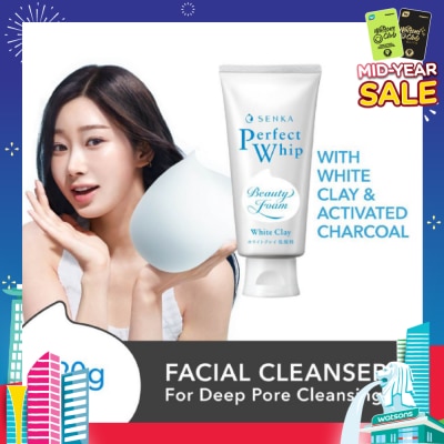 SENKA Perfect Whip White Clay Beauty Foam Facial Cleanser 120g
