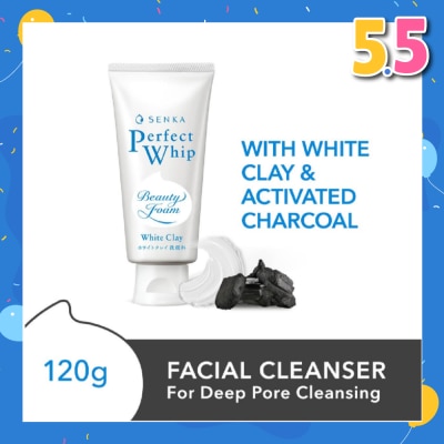 SENKA Perfect Whip White Clay Beauty Foam Facial Cleanser (Suitable For Deep Pore Cleansing + Deep Cleanse Blackheads & Dead Skin) 120g