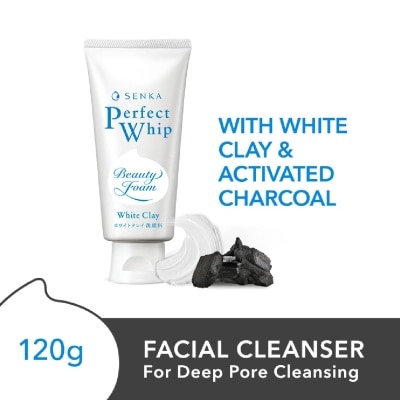 SENKA Perfect Whip White Clay Beauty Foam Facial Cleanser (Suitable For Deep Pore Cleansing + Deep Cleanse Blackheads & Dead Skin) 120g