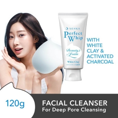SENKA Perfect Whip White Clay Beauty Foam Facial Cleanser (Suitable For Deep Pore Cleansing + Deep Cleanse Blackheads & Dead Skin) 120g