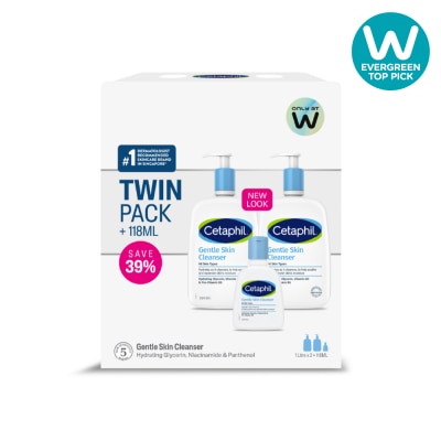 CETAPHIL Gentle Skin for Face & Body Cleanser (All Skin Types) TwinPack (1L x 2s) + 118ml image