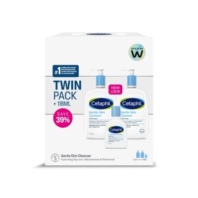 CETAPHIL - Gentle Skin for Face & Body Cleanser (All Skin Types) TwinPack (1L x 2s) + 118ml