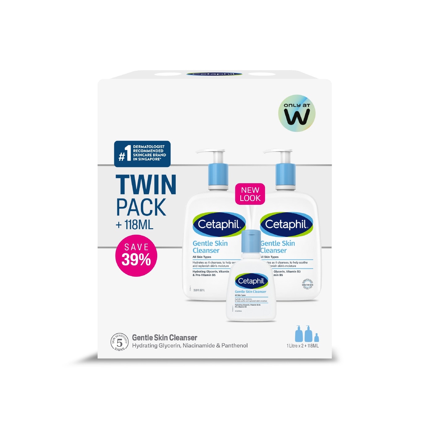 Gentle Skin for Face & Body Cleanser (All Skin Types) TwinPack (1L x 2s) + 118ml