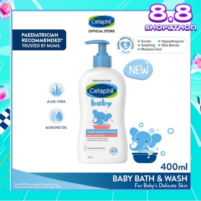 CETAPHIL BABY Ultra Moisturizing Bath & Wash With Aloe Vera & Sweet Almond Oil (Tear-Free Formula) 400ml