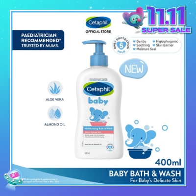 CETAPHIL BABY Ultra Moisturizing Bath & Wash With Aloe Vera & Sweet Almond Oil (Tear-Free Formula) 400ml