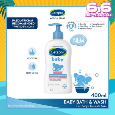 CETAPHIL BABY Ultra Moisturizing Bath & Wash With Aloe Vera & Sweet Almond Oil (Tear-Free Formula) 400ml