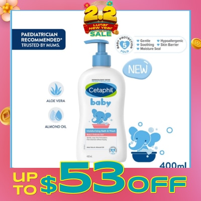 CETAPHIL BABY Ultra Moisturizing Bath & Wash With Aloe Vera & Sweet Almond Oil (Tear-Free Formula) 400ml