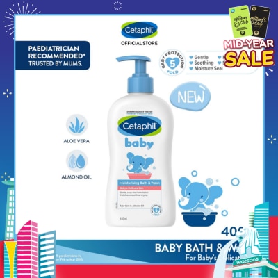 CETAPHIL BABY Ultra Moisturizing Bath & Wash With Aloe Vera & Sweet Almond Oil (Tear-Free Formula) 400ml