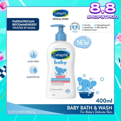 CETAPHIL BABY Ultra Moisturizing Bath & Wash With Aloe Vera & Sweet Almond Oil (Tear-Free Formula) 400ml