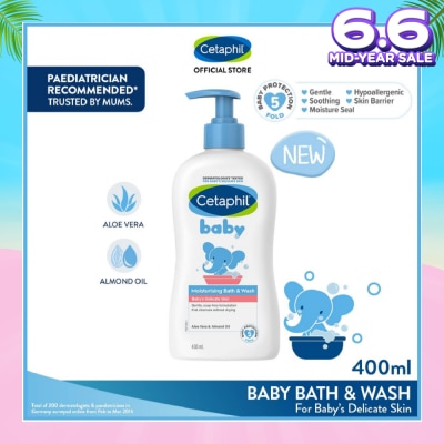 CETAPHIL BABY Ultra Moisturizing Bath & Wash With Aloe Vera & Sweet Almond Oil (Tear-Free Formula) 400ml