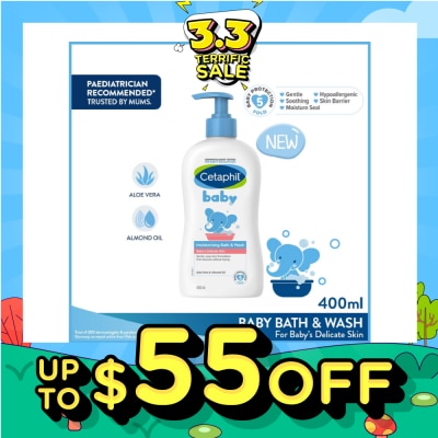 CETAPHIL BABY Ultra Moisturizing Bath & Wash With Aloe Vera & Sweet Almond Oil (Tear-Free Formula) 400ml
