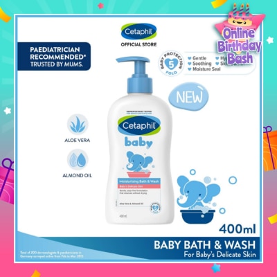 CETAPHIL BABY Ultra Moisturizing Bath & Wash With Aloe Vera & Sweet Almond Oil (Tear-Free Formula) 400ml