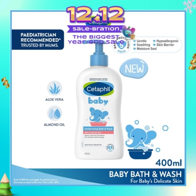 CETAPHIL BABY Ultra Moisturizing Bath & Wash With Aloe Vera & Sweet Almond Oil (Tear-Free Formula) 400ml