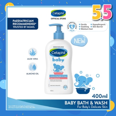 CETAPHIL BABY Ultra Moisturizing Bath & Wash With Aloe Vera & Sweet Almond Oil (Tear-Free Formula) 400ml