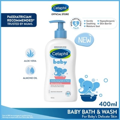 CETAPHIL BABY Ultra Moisturizing Bath & Wash With Aloe Vera & Sweet Almond Oil (Tear-Free Formula) 400ml