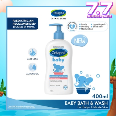 CETAPHIL BABY Ultra Moisturizing Bath & Wash With Aloe Vera & Sweet Almond Oil (Tear-Free Formula) 400ml