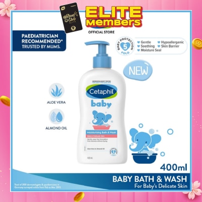 CETAPHIL BABY Ultra Moisturizing Bath & Wash With Aloe Vera & Sweet Almond Oil (Tear-Free Formula) 400ml