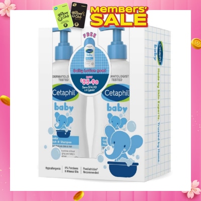 CETAPHIL BABY Wash & Shampoo with Glycerin & Panthenol Pack Set (2 x 400ml + Daily Lotion 50ml)