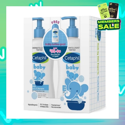 CETAPHIL BABY Wash & Shampoo with Glycerin & Panthenol Pack Set (2 x 400ml + Daily Lotion 50ml)