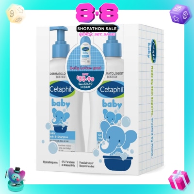 CETAPHIL BABY - Wash & Shampoo with Glycerin & Panthenol Pack Set (2 x 400ml + Daily Lotion 50ml)