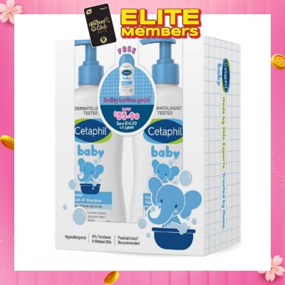 CETAPHIL BABY Wash & Shampoo with Glycerin & Panthenol Pack Set (2 x 400ml + Daily Lotion 50ml)