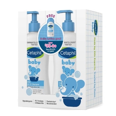 CETAPHIL BABY Wash & Shampoo with Glycerin & Panthenol Pack Set (2 x 400ml + Daily Lotion 50ml)