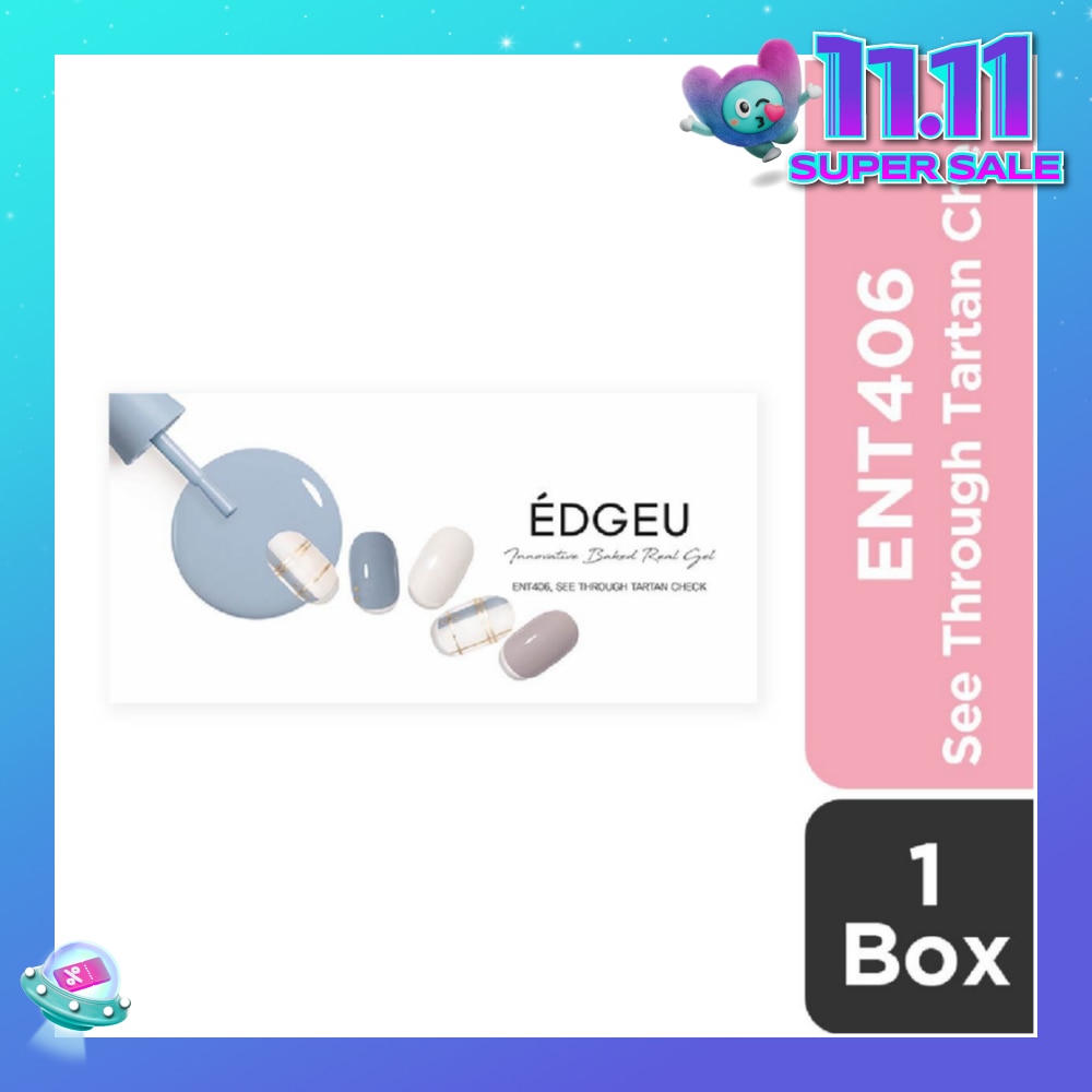 Real Gel Nail Strips ENT406 See Through Tartan Check (Semi-Baked + Ultra Glossy + Long-Lasting + Salon Quality) 1s