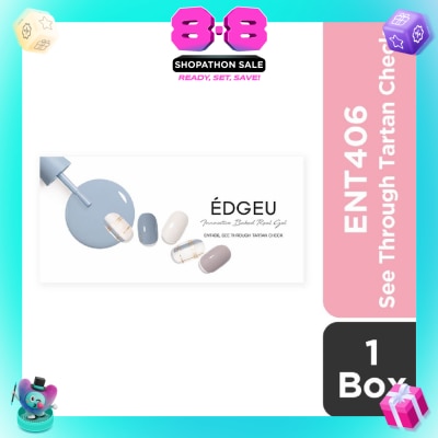 EDGEU - Real Gel Nail Strips ENT406 See Through Tartan Check (Semi-Baked + Ultra Glossy + Long-Lasting + Salon Quality) 1s