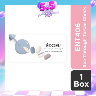 EDGEU - Real Gel Nail Strips ENT406 See Through Tartan Check (Semi-Baked + Ultra Glossy + Long-Lasting + Salon Quality) 1s