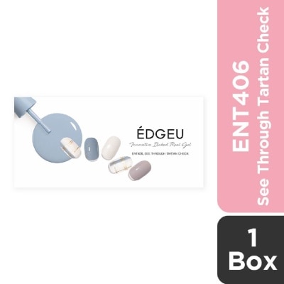 EDGEU Real Gel Nail Strips ENT406 See Through Tartan Check (Semi-Baked + Ultra Glossy + Long-Lasting + Salon Quality) 1s