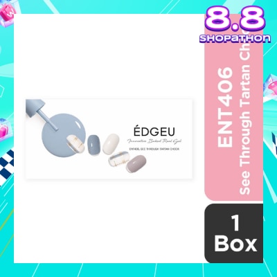 EDGEU Real Gel Nail Strips ENT406 See Through Tartan Check (Semi-Baked + Ultra Glossy + Long-Lasting + Salon Quality) 1s