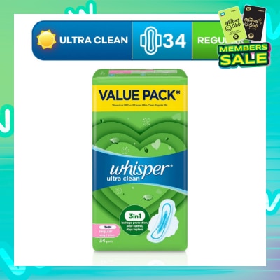 WHISPER Ultra Clean Sanitary Pad Thin Wings 24cm (For Normal Day) 34s