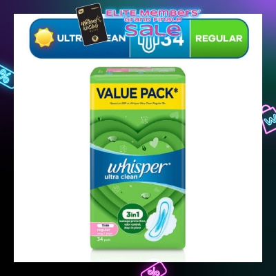 WHISPER Ultra Clean Sanitary Pad Thin Wings 24cm (For Normal Day) 34s