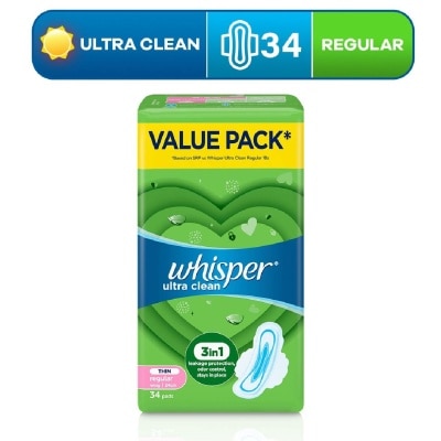 WHISPER Ultra Clean Sanitary Pad Thin Wings 24cm (For Normal Day) 34s