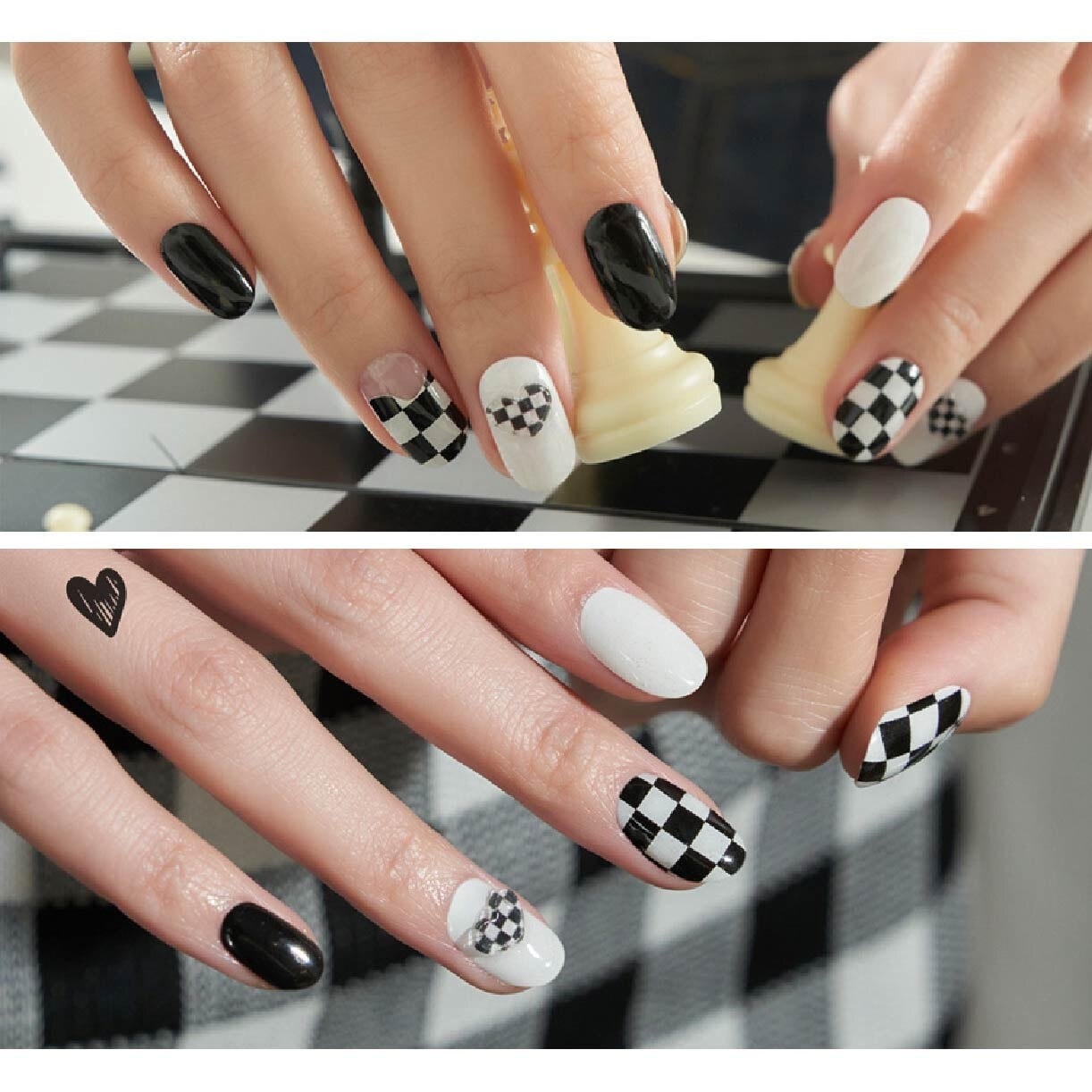 Real Gel Nail Strips ENP908 Checkmate (Semi-Baked + Ultra Glossy + Long-Lasting + Salon Quality) 1s