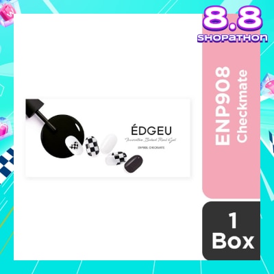 EDGEU Real Gel Nail Strips ENP908 Checkmate (Semi-Baked + Ultra Glossy + Long-Lasting + Salon Quality) 1s