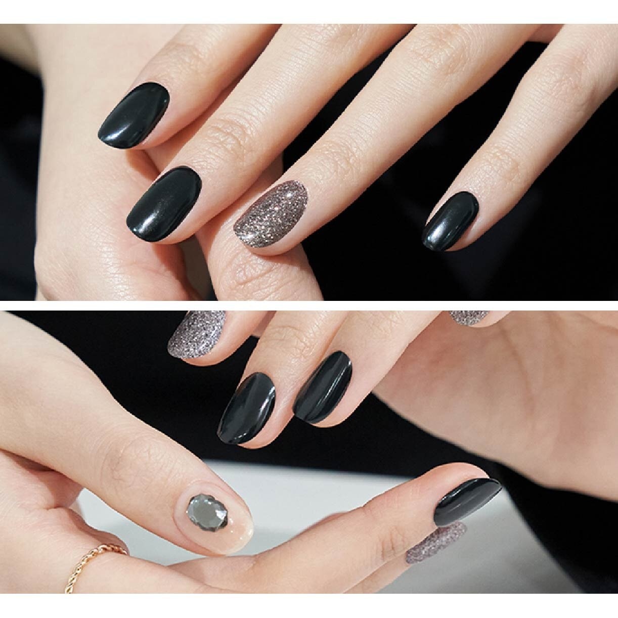 Real Gel Nail Strips ENP903 Vampire Black (Semi-Baked + Ultra Glossy + Long-Lasting + Salon Quality) 1s