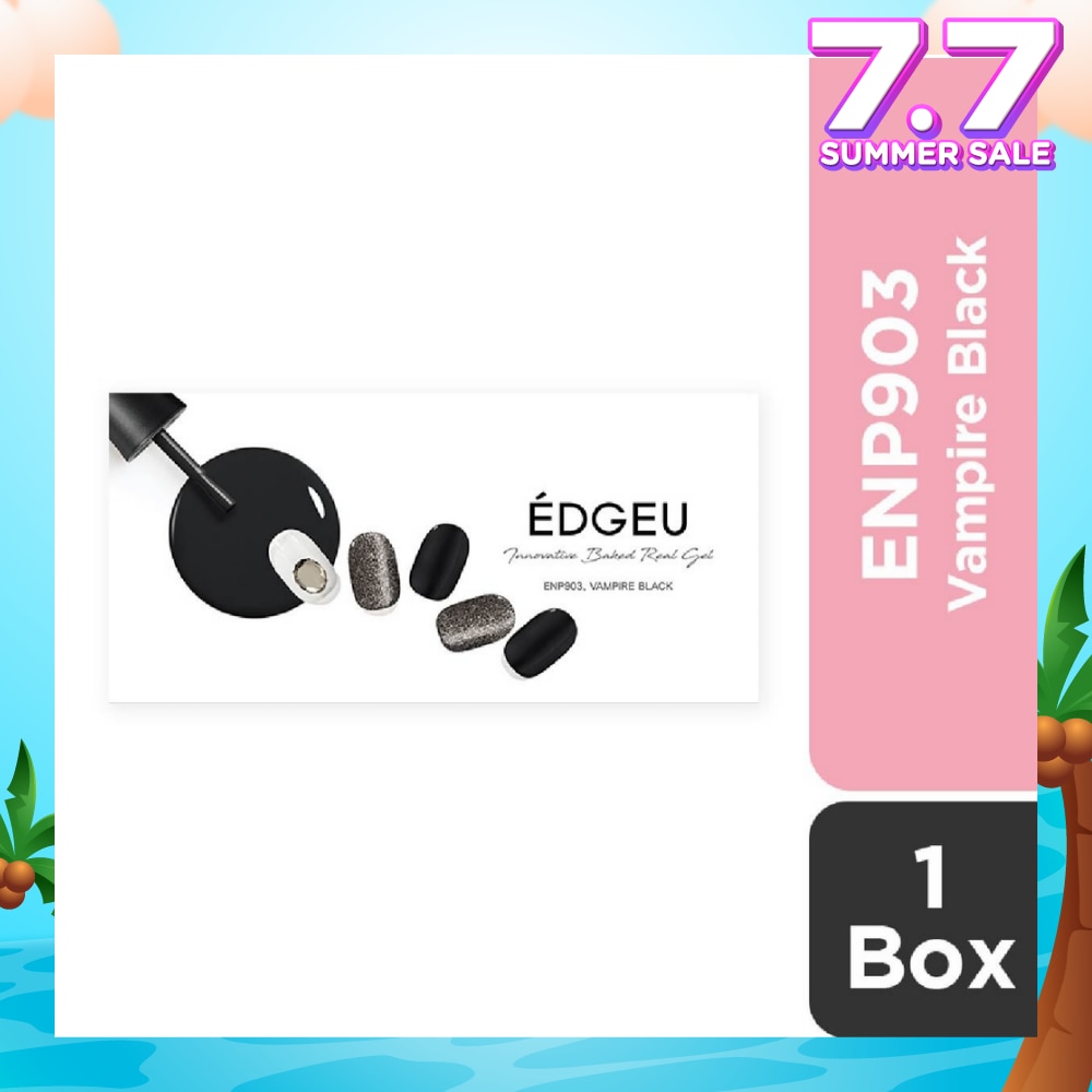 EDGEU Real Gel Nail Strips ENP903 Vampire Black (Semi-Baked + Ultra Glossy + Long-Lasting + Salon Quality) 1s
