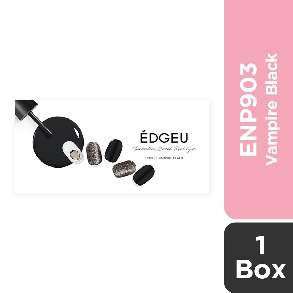 EDGEU Real Gel Nail Strips ENP903 Vampire Black (Semi-Baked + Ultra Glossy + Long-Lasting + Salon Quality) 1s