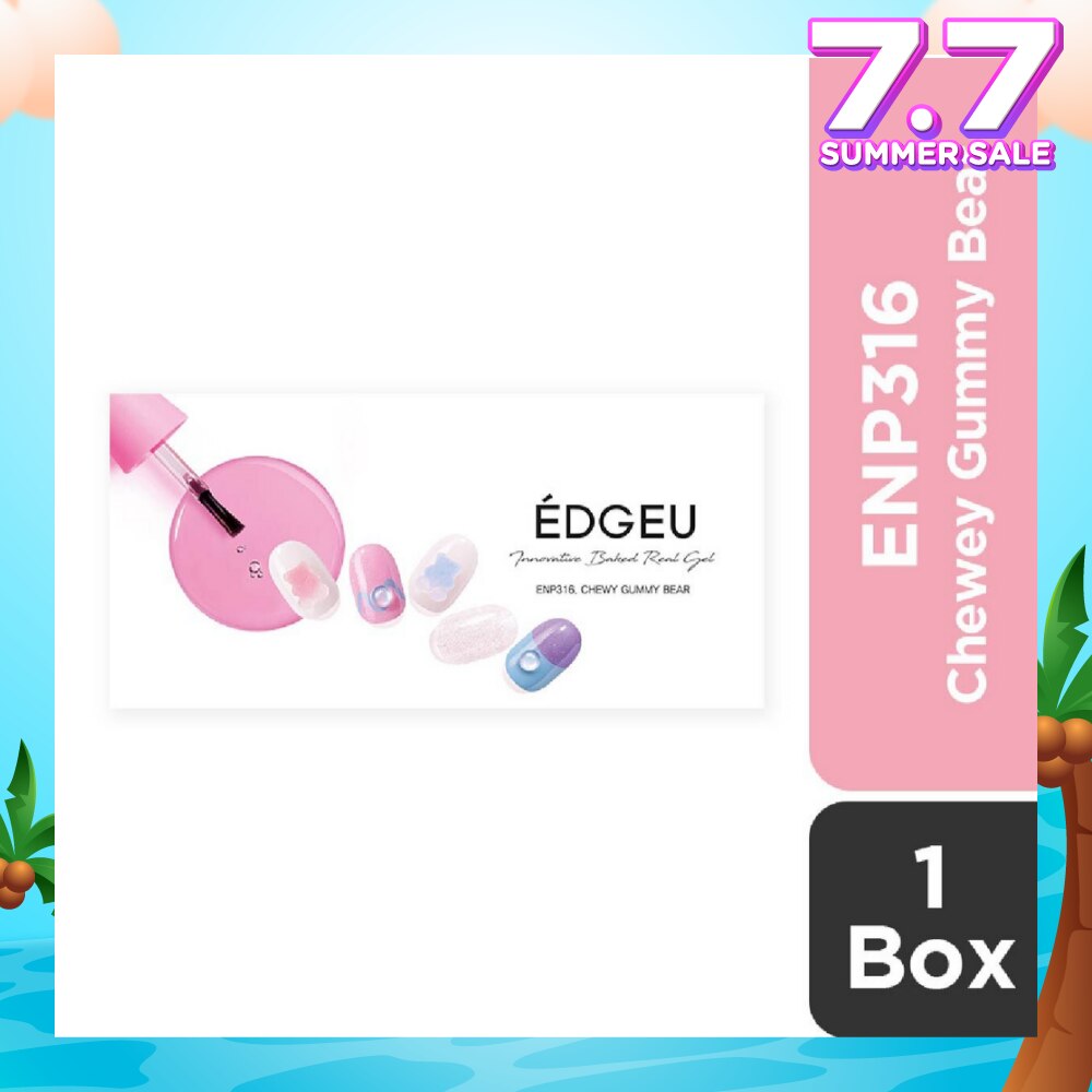 EDGEU Real Gel Nail Strips ENP316 Chewy Gummy Bear (Semi-Baked + Ultra Glossy + Long-Lasting + Salon Quality) 1s