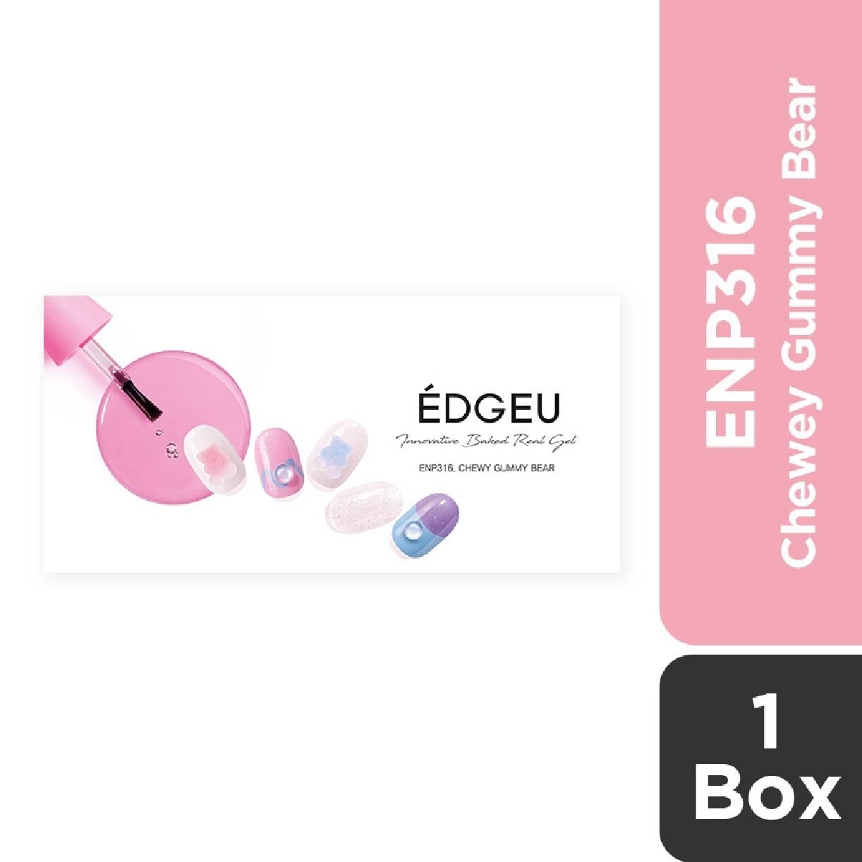 EDGEU Real Gel Nail Strips ENP316 Chewy Gummy Bear (Semi-Baked + Ultra Glossy + Long-Lasting + Salon Quality) 1s