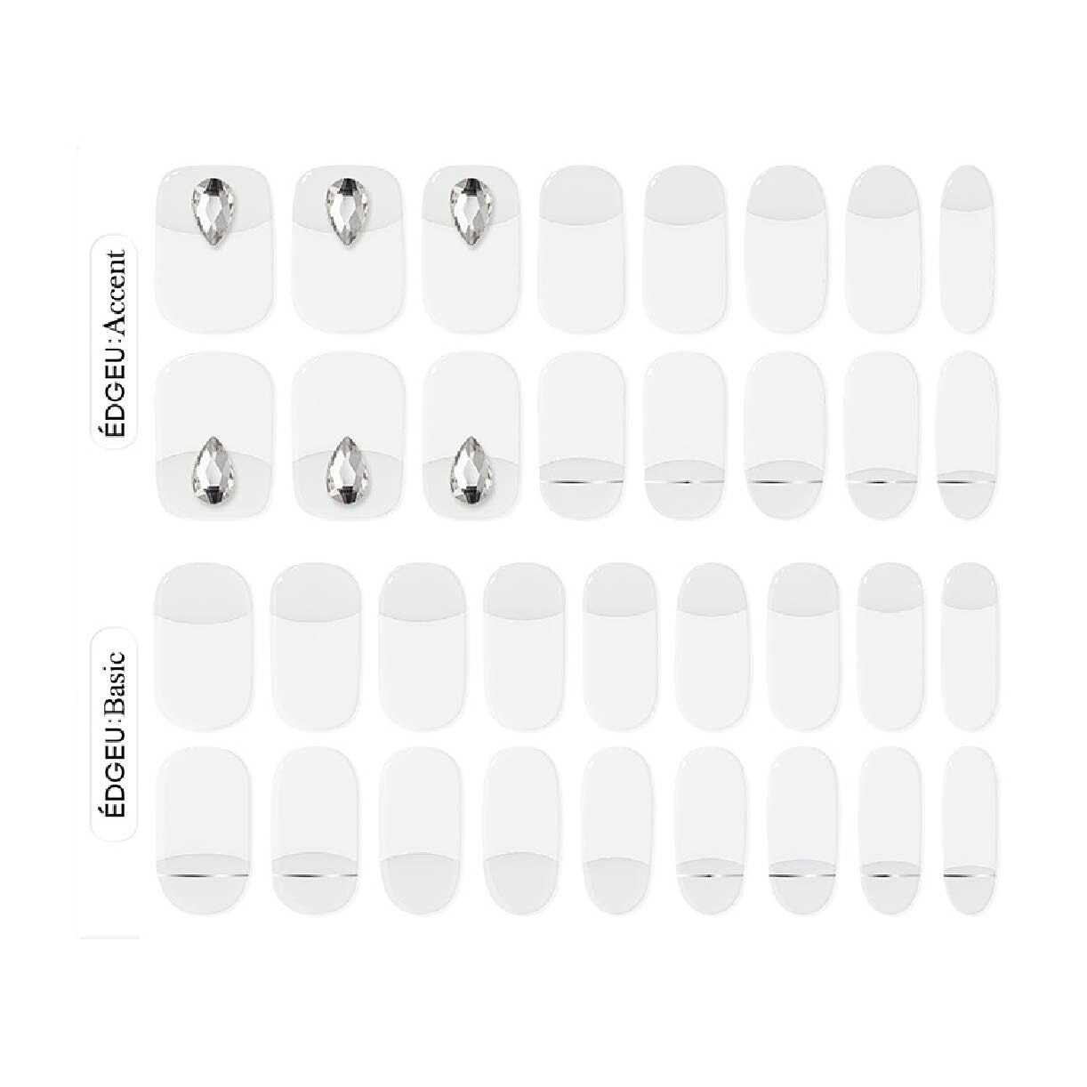 Real Gel Nail Strips ENP803 White Symphony (Semi-Baked + Ultra Glossy + Long-Lasting + Salon Quality) 1s