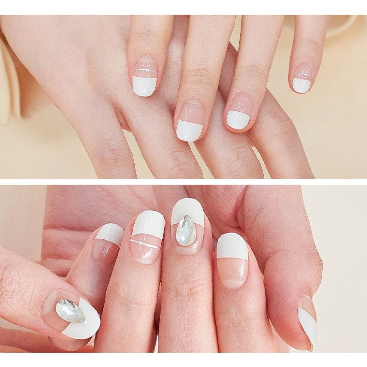 Real Gel Nail Strips ENP803 White Symphony (Semi-Baked + Ultra Glossy + Long-Lasting + Salon Quality) 1s