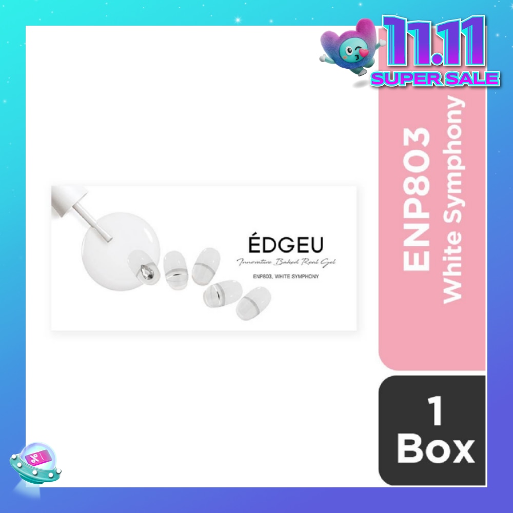 Real Gel Nail Strips ENP803 White Symphony (Semi-Baked + Ultra Glossy + Long-Lasting + Salon Quality) 1s
