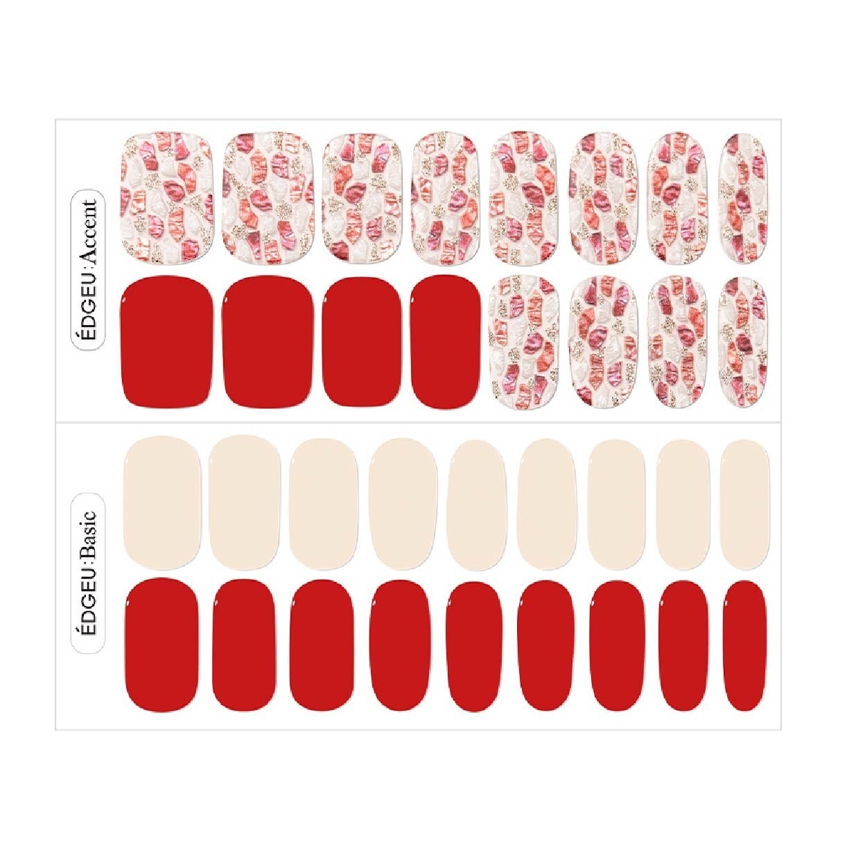 Real Gel Nail Strips ENT505 Ruby Red Shell (Semi-Baked + Ultra Glossy + Long-Lasting + Salon Quality) 1s