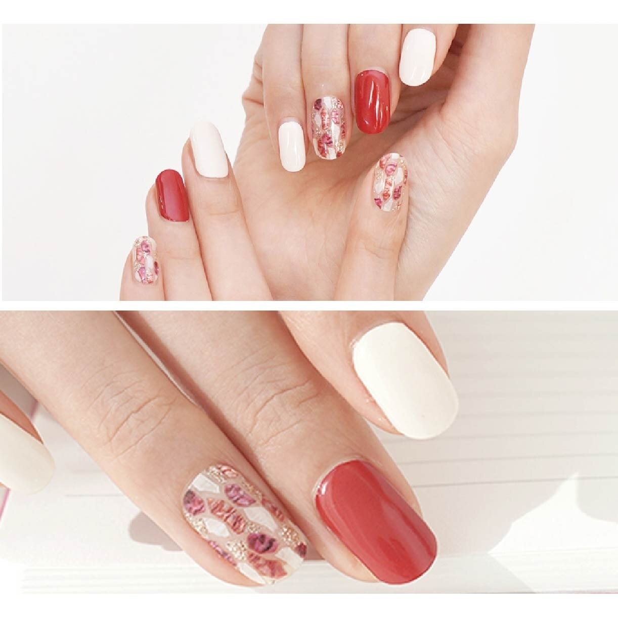 Real Gel Nail Strips ENT505 Ruby Red Shell (Semi-Baked + Ultra Glossy + Long-Lasting + Salon Quality) 1s