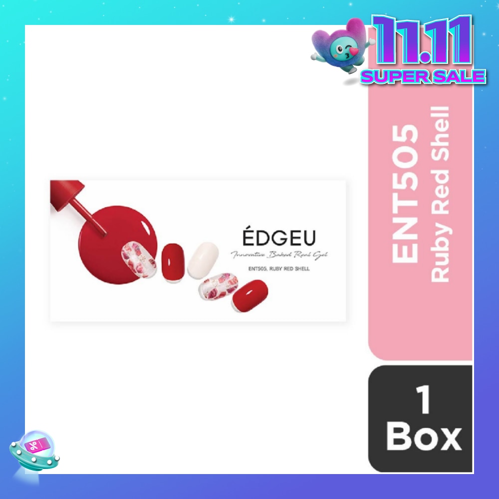 Real Gel Nail Strips ENT505 Ruby Red Shell (Semi-Baked + Ultra Glossy + Long-Lasting + Salon Quality) 1s